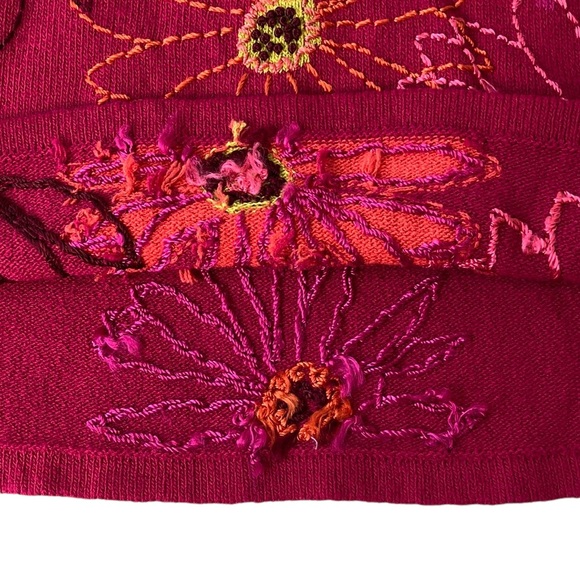 Vintage Magenta Pink Hand Embroidered Floral Knit Sweater - Picture 11 of 14